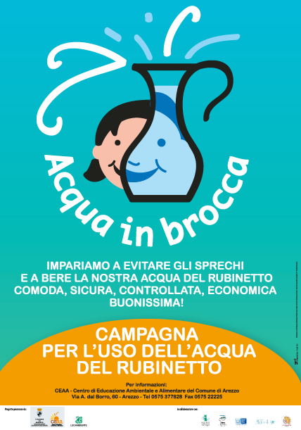 Manifesto per la campagna di sensibilizzazione per l'uso dell'acqua del rubinetto nelle scuole elementari di Arezzo, Nuove Acque Arezzo - 2009