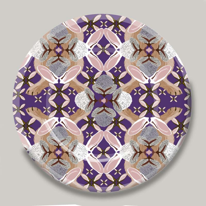 Piatto artigianale in maiolica di Deruta. Tecnica fotoceramica cotta a terzo fuoco. Cm 28 diametro. Serie Fractus
