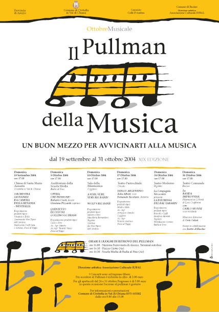 Manifesto "Il pullman della musica Rassegna di concerti ed eventi musicali Arezzo e provincia 2004