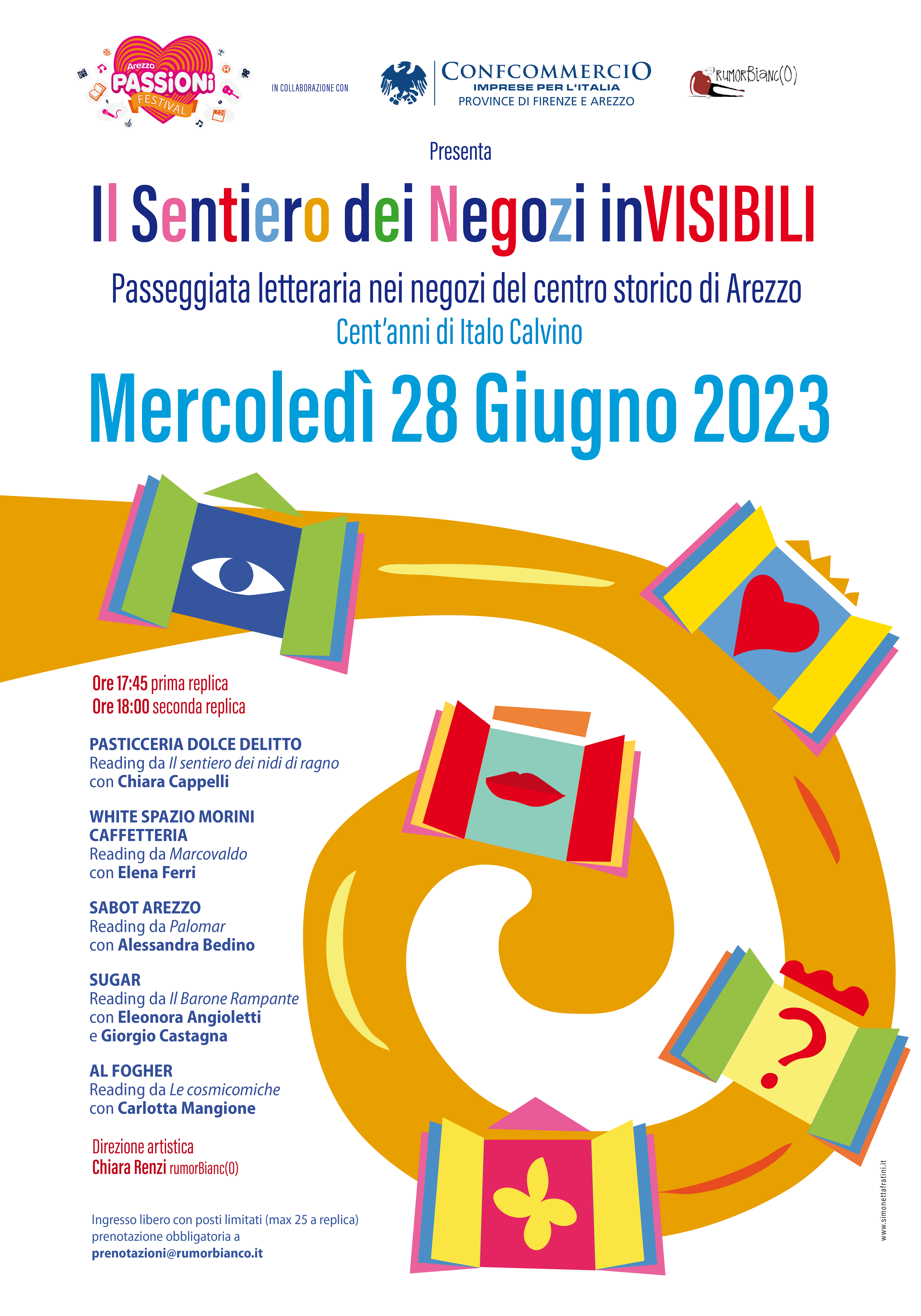 Manifesto 70x100 iniziativa "Il sentiero dei negozi invisibili" a cura di Rumorbianco 2023 Arezzo